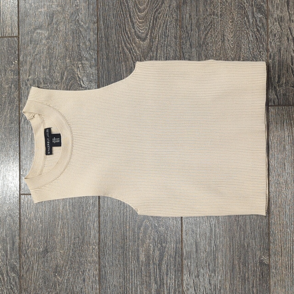 Sincerely Jules Cream/Tan Ribbed Tank Top Medium